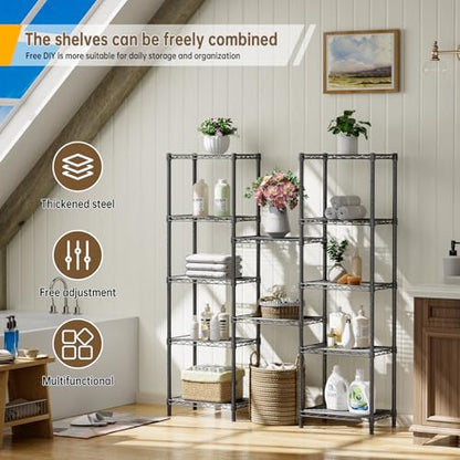 Golpart 6Tier Adjustable Storage Shelves Metal Wire Shelving Standing Shelf - color: Black, size: 6-tier-10"Dx16"Wx63"H