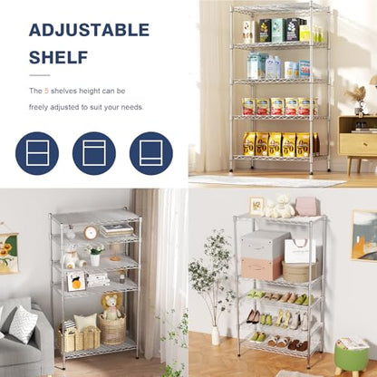 5-Tier Heavy Duty Metal Shelf,Chrome Wire Shelving Unit 35"Wx18Dx71H - size: 5-Tier,35"x18"x71"(WxDxH)