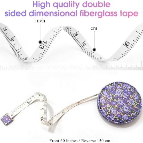 Body Measuring Tape for Body Cloth Tape Measure Fabric Tailors Sewing Medical Measurements TapeLeather Tape Measure Retractable Dual Sided Ruler (Purple Flowers) - color: Purple Flowers