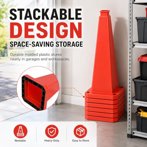 BESEA 3 Pack 28 Inch Red Traffic Cones with Weighted Base - color: Red, size: 28INCH