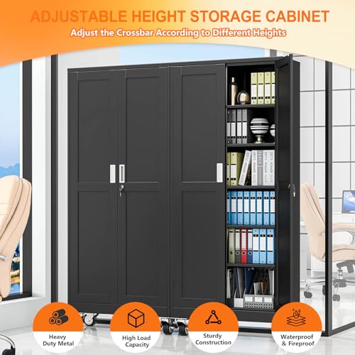 pozdeg 75" Black Lockable Rolling Metal Garage Storage Cabinet - color: Black, size: 15.75"D x 31.5"W x 75"H