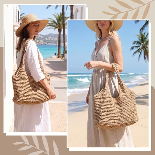 Oversized Boho Straw Basket Tote Bag Large Woven Beach Bag for Summer, Picnic, Shopping, Travel & Bridal Shower - style: Boho Beach