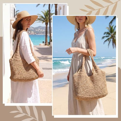Oversized Boho Straw Basket Tote Bag Large Woven Beach Bag for Summer, Picnic, Shopping, Travel & Bridal Shower - style: Boho Beach