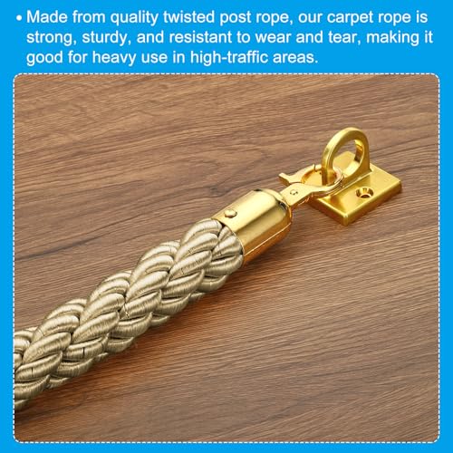 PATIKIL Stanchion Rope 1.5m/5Ft Barrier Golden Hook Champagne Gold 2 Pack - color: Champagne Gold/Golden