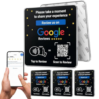 NFC Tap Google Review Acrylic Plate, Black, Compact 3.9", 3-PLATES - color: Black, size: 3.94" - 3 PLATES