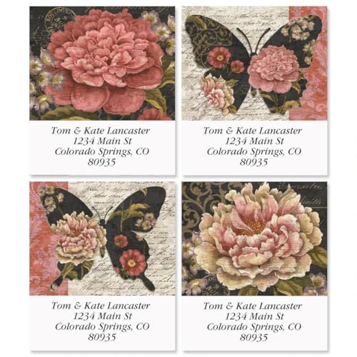 Colorful Images Marabelle Square Flower and Butterfly Return Address Mailing Labels, Personalize with Name & Addresses, Set of 144 Self Adhesive, Easy Peel Flat Label Sheets, 1½” x 1¾”, 1 Design - color: Marabelle
