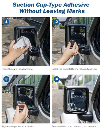 JOYTUTUS Blind Spot Mirror 2 Pack HD Frameless Convex Glass for Wide Angle View and Safer Lane Changing Compatible with Cars SUVs Trucks RVs upgraded non-marking suction & Long Lasting Durability - size: Rectangle-shaped