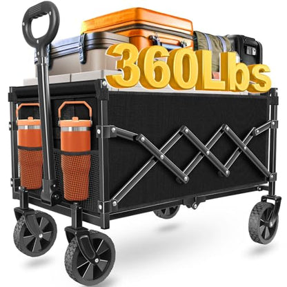 Wagons Carts Foldable, 360lbs Collapsible Wagon Cart with Wheels - color: Orange