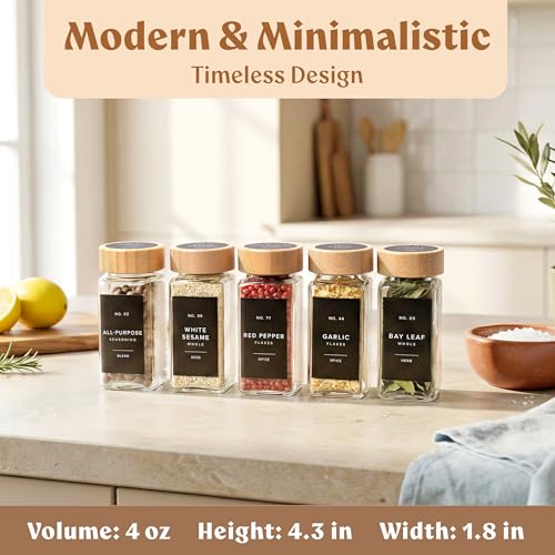 EDELHAUS Magnetic Spice Rack for Fridge with 24 Bamboo Lid Jars