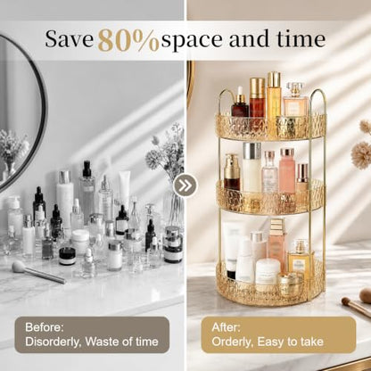 Large Capacity Rotating Makeup Organizer Perfume Stand Holder, 3 Tier Gold - color: Gold, size: 3 Tier (Standard)