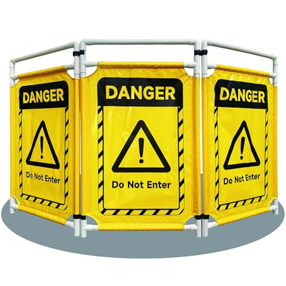Safety Caution Barricade 3Panels Foldable Security Signs With PVC Tarp Removable Safety Barrier Wet Floor Guard Symbol Clear Printing Safety Fence(Yellow) - color: Yellow-3pcs