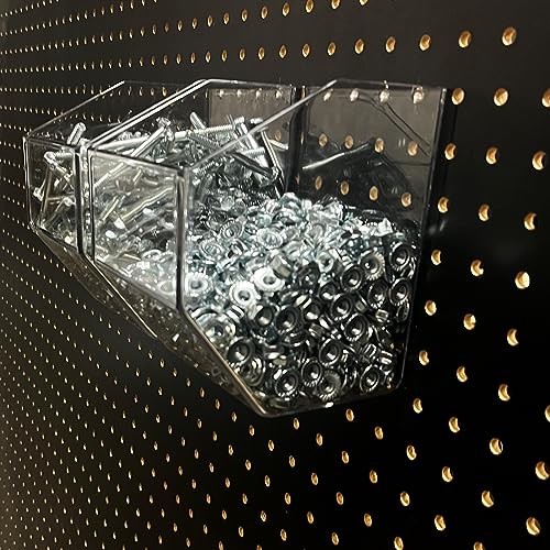 Clear Acrylic Pegboard Bins, 4-Pack, Snap-On Storage Cups for Standard Pegboard, Garage Workbench Organizer for Screws, Nails, Bolts, Craft Supplies and Retail Display