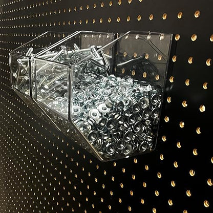 Clear Acrylic Pegboard Bins, 4-Pack, Snap-On Storage Cups for Standard Pegboard, Garage Workbench Organizer for Screws, Nails, Bolts, Craft Supplies and Retail Display