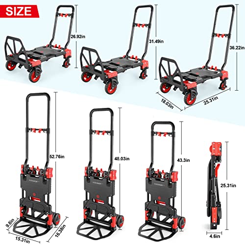 2 in 1 Foldable Hand Truck with Folding Basket, 330lbs Portable Dolly Cart - color: Red2