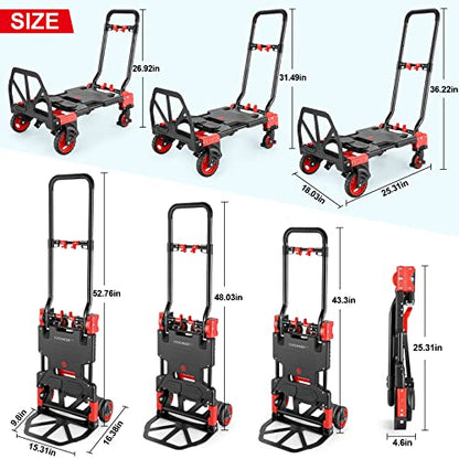 2 in 1 Foldable Hand Truck with Folding Basket, 330lbs Portable Dolly Cart - color: Red2