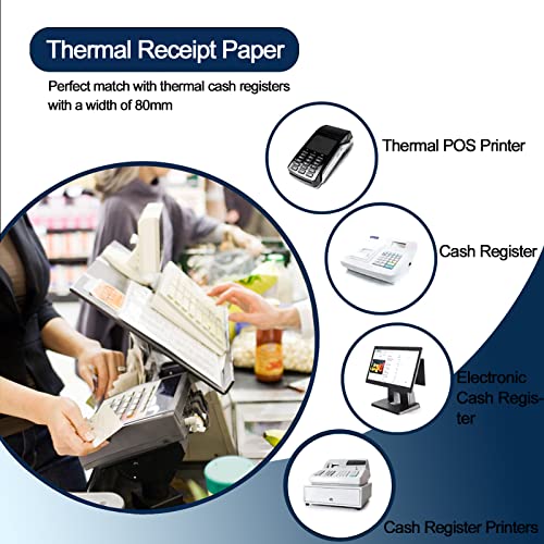 MFLABEL 3-1/8" x 119' Thermal Receipt Papers Rolls - 10 Rolls for 80mm Thermal POS Printer - size: 3-1/8" x 119'