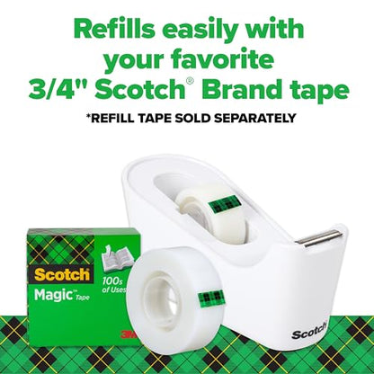 Scotch Tape Dispenser,White,Great for School or Office and Includes 1 Roll of Scotch Magic Tape 3/4 in x 350 in,ABS Material,(Pack of 4) - size: (Pack of 4)