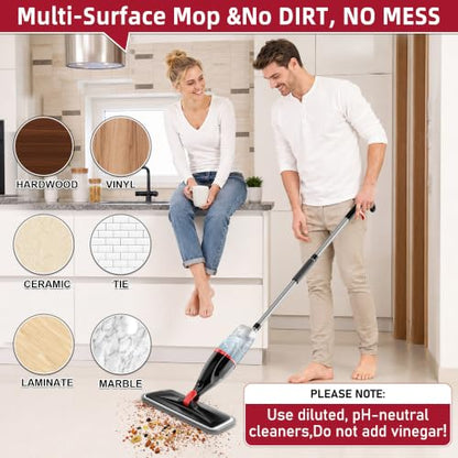 Spray Mops for Floor Cleaning: Hardwood Floor Mop Wet Mop & 3 Washable Pads - color: Red/Black