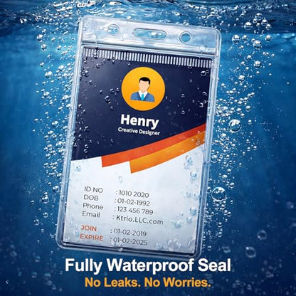 200 Pack Badge Holder, Plastic ID Badge Holder, Clear Waterproof ID Card Holder with Resealable Zip, 2.5" x 3.8" Vertical Name Tag Holder for Nurses and Office, Fits ID Card/Credit Card/Student Card