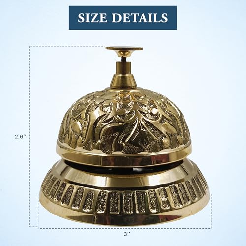 The Metal Magician Solid Brass Victorian Style Service Desk Bell, Antique Reception Desk Bell, Rustic Bells for Hotel, Restaurant, Kitchen, School, Office, Counter