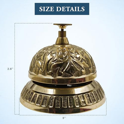 The Metal Magician Solid Brass Victorian Style Service Desk Bell, Antique Reception Desk Bell, Rustic Bells for Hotel, Restaurant, Kitchen, School, Office, Counter