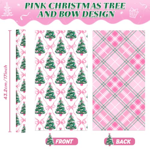 WERNNSAI Pink Christmas Wrapping Paper 17 In x 33 Ft Xmas Tree Gift Wrap - color: Christmas Pink Bow