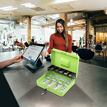 KYODOLED Locking Cash Box with Lock,Money Box with Cash Tray,Lock Safe Box with Key Money Saver,Money Saving Organizer,11.81Lx 9.45Wx 3.54H Inches,Limegreen XL Large - color: Limegreen