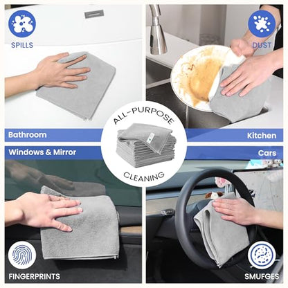 Multi-Use Microfiber Cleaning Cloths 12 Pack, 16 x 16 Inch - color: Grey