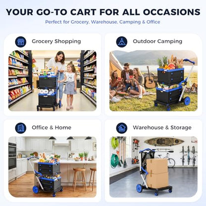 Collapsible Shopping Cart with Wheels, Foldable Platform Hand Truck (Blue) - color: Blue