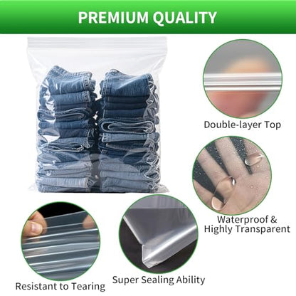 TUXIYA 12PACK 5 Gallon Large Zipper Bags for Storage 18" x 24" Storage Bags - color: 18x24 Inch(Pack of 12)