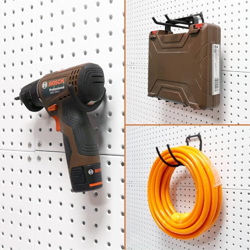 HUHOLE 8 Pack Pegboard Drill Holder Utility Hooks for 1/4 Inch Pegboard