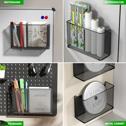 Magnetic Shelf Fridge Basket Bin for Washer Dryer Locker Whiteboard Cabinet - style: (1-Pack) Black/L