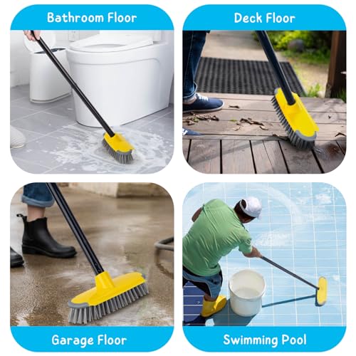 Deck Brush with Long Handle, 50'' Floor Scrub Broom for Shower, Patio