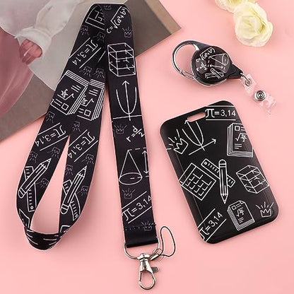 Math Lanyard with ID Badge Holder and Retractable Reel Clip, Student Teacher Lanyard with ID Card Holder for Keys Neck Strap, School Lanyards for Teacher Teenage Office Gifts - color: Math
