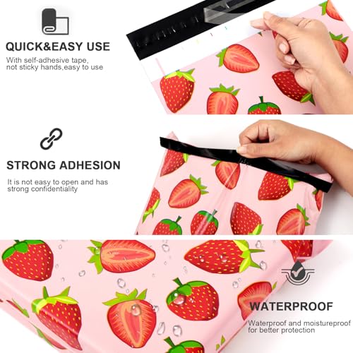 Whaline 100Pcs Strawberry Poly Mailer 10 x 13 Inch Pink Red Fruit Mailing Bag Cute Self-Sealing Plastic Packaging Envelope Bag for Small Business - style: Strawberry
