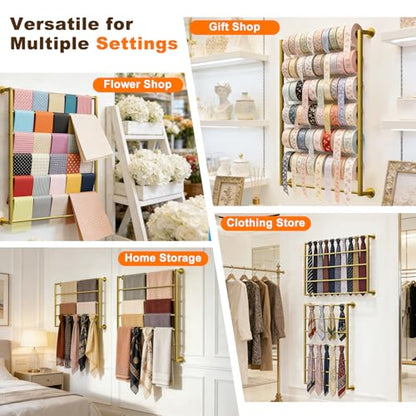 Wall Mounted Scarf Rack, Hijab Hanger Organizer (Gold, 7T-31.5×35.4IN) - size: 7-Tier (31.5×35.4IN)