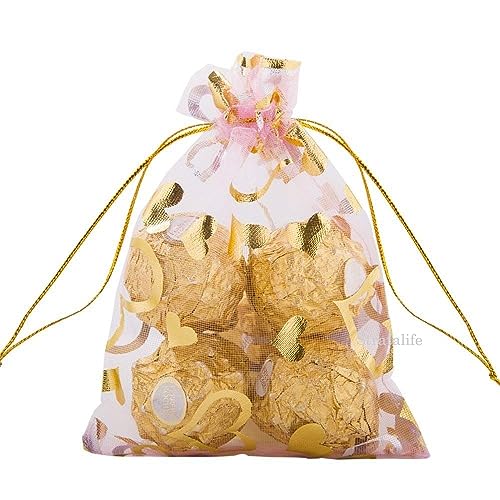 Stratalife 4"x6" Heart Organza Bags with Drawstring, 50PCS - color: 50PCS Heart Pink
