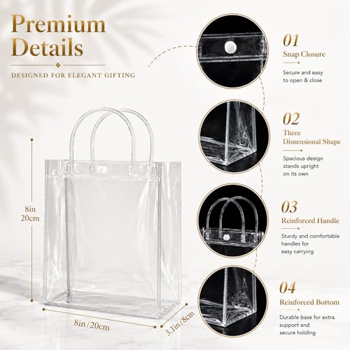 SHIPKEY 10 Pcs Clear Gift Bags with Handle Small PVC Shopping Bag 8x3.1x8in - color: Clear - Small