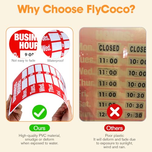 2 Piece Business Hours Sign, FlyCoco Open Hours Signs for Business Adjustable, Assured Signs Business Hours Sign for Glass Door Window Store Office Outdoor, Contains 2 Sign Boards 360 Usable Stickers