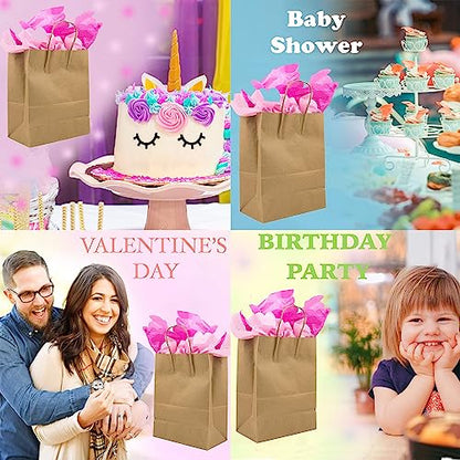 Brown Paper Gift Bags Bulk with Handles 5.25 X 3.25 X 8 [100 Bags] Ideal for Shopping, Packaging, Retail, Party, Craft, Gifts, Wedding, Recycled, Business, Goody and Merchandise Kraft Bag - color: Brown