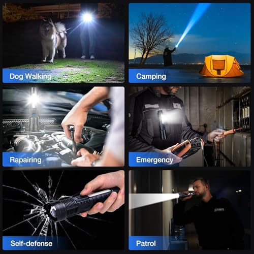 Rechargeable Flashlight 980,000L High Lumens 2 Pack, Led Tactical Flash Light, Super Bright Flashlights with 7 Modes, USB C Charging, Cob Side Light, IPX6 Waterproof for Camping Emergency