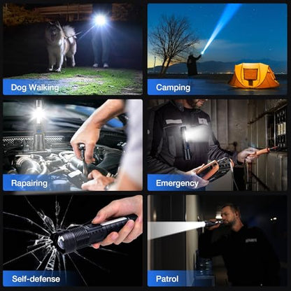 Rechargeable Flashlight 980,000L High Lumens 2 Pack, Led Tactical Flash Light, Super Bright Flashlights with 7 Modes, USB C Charging, Cob Side Light, IPX6 Waterproof for Camping Emergency
