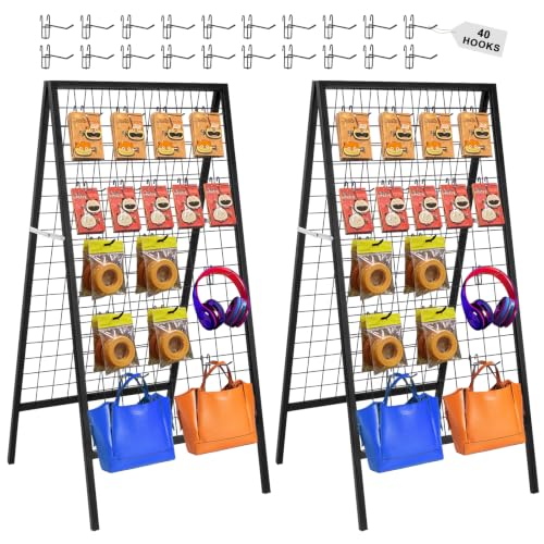 Eastern Tree Metal Grid Wall Panels, 2 Sides Wire Grid Panel, Black Gridwall Display Stand, Heavy Duty Gridwall Panels for Retail Display and Craft Show- 2 Packs - size: 2packs 2 Sides