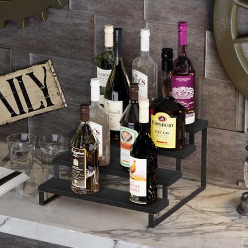 YINMIT Wooden Display Riser Stand, Tiered Perfume and Cologne Organizer Stand, 4 Tier Spice Rack Organizer, Rustic Display Shelf for Candles (4 Tier,Black) - color: 4 Tier,1 Pack,Black