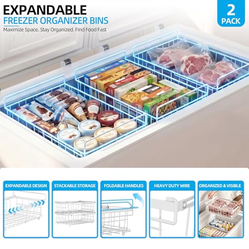 2 Pack Expandable Freezer Organizer Bins, Stackable Chest Freezer Basket - color: White, size: 2 Packs