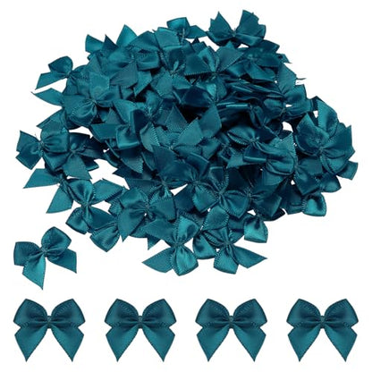 MECCANIXITY Mini Ribbon Bow 1" Mini Fabric Flower Bows Dark Green 150Pcs - color: Dark Green