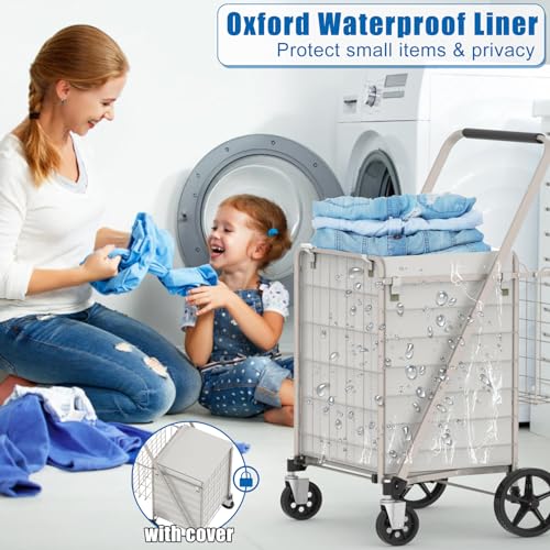Shopping Cart for Groceries, 320lbs Jumbo Grocery Carts with Waterproof Bag