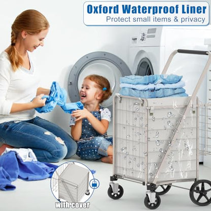 Shopping Cart for Groceries, 320lbs Jumbo Grocery Carts with Waterproof Bag