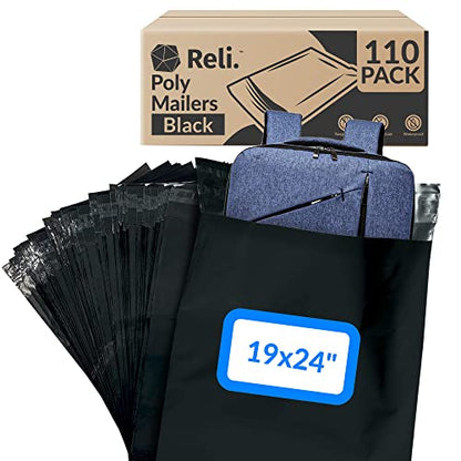 Reli. (110 Pcs) Poly Mailers 19x24", Black | Large Shipping Bags