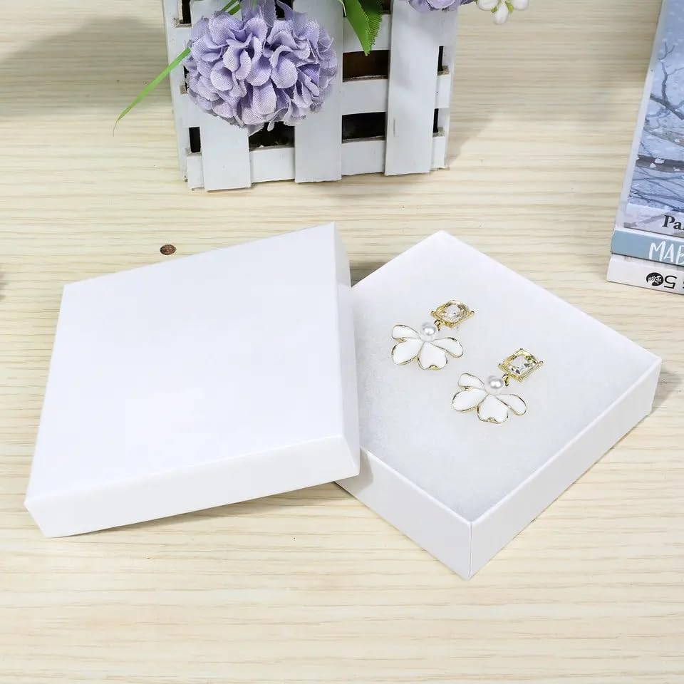 RJ Displays 6 Pack Cotton Filled Swirl White Cardboard Jewelry Boxes for Necklace, Bracelet, Watch & Small Gifts, Jewelry Gift Boxes with Lids, Size 5.25 x 3.75 x 1 Inch – White